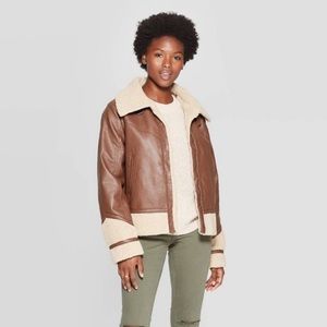NWT Brown faux leather Sherpa jacket